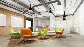 3d rendering modern loft office  lounge in co working space